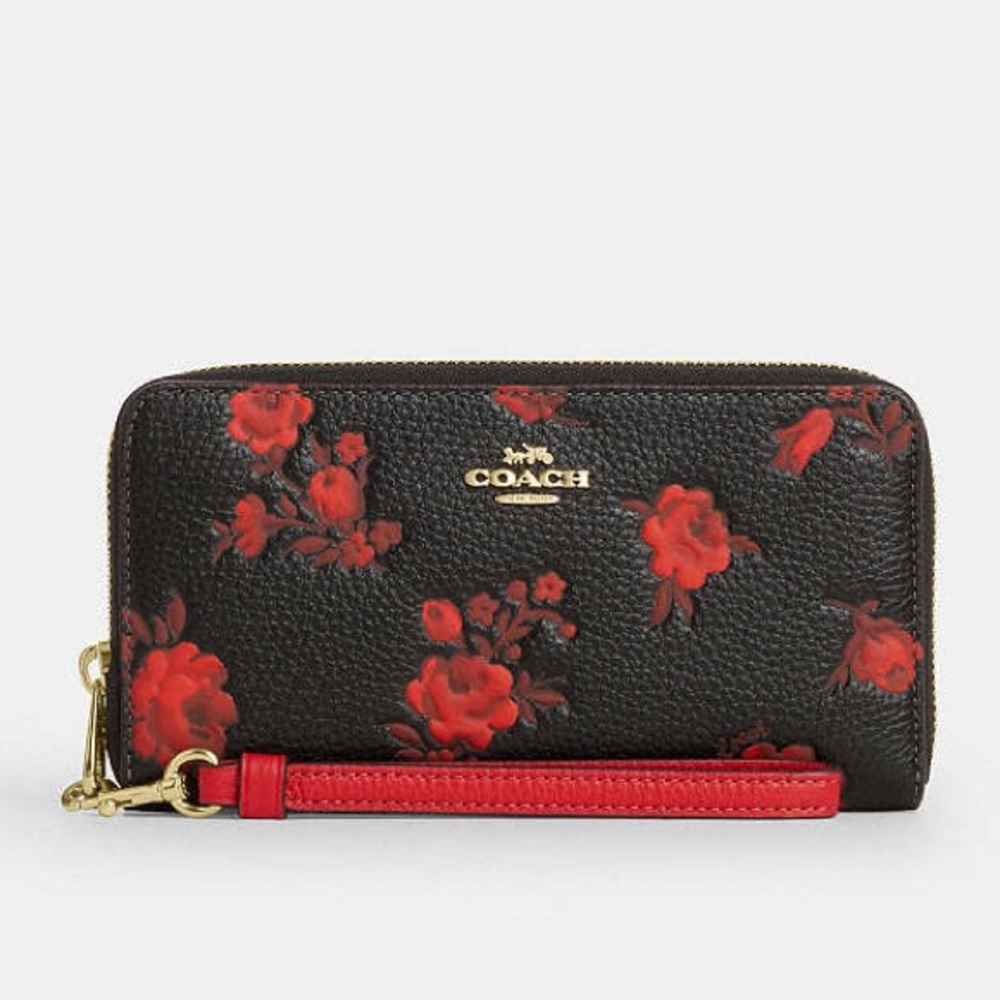 NWT-Coach-Long Zip Around Continental Wallet-Roses🌹Floral-Black & Red-$318 - Picture 7 of 12